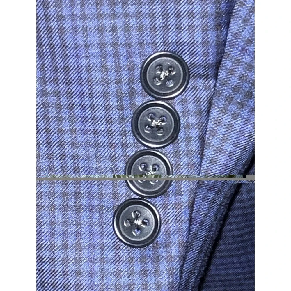 CANALI Suit Jacket Men's 44L Dual Vent 100% Wool Blue Windowpane 54L EU Coat